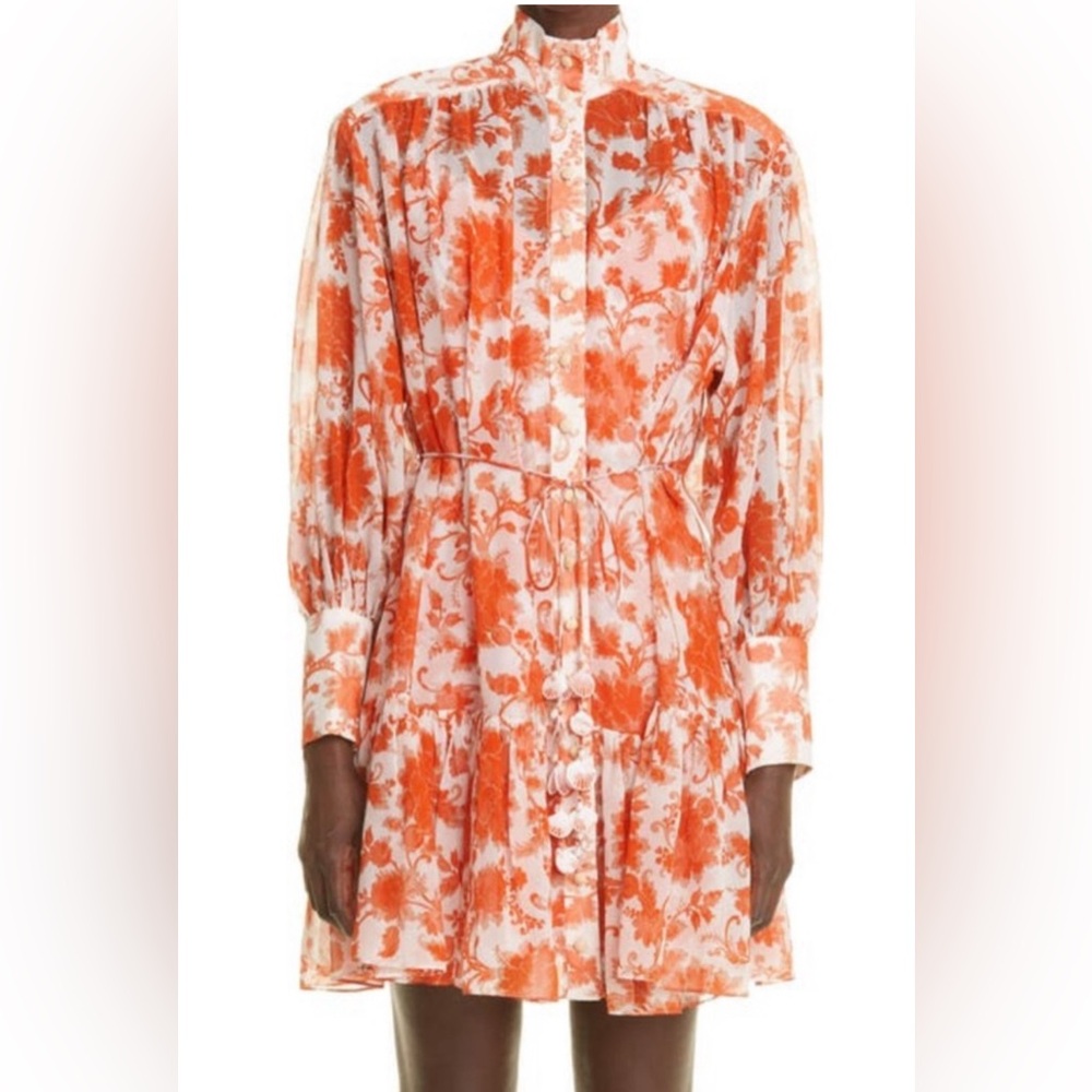 Zimmermann Chiffon Long-Sleeve Mini Dress